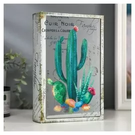 Шкатулка-книга дерево кожзам "Кактусы" зеркало 26х17,5х5 см