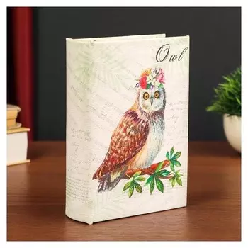 Шкатулка-книга дерево кожзам "Сова в цветочном венке на ветке" 18х13х4 см