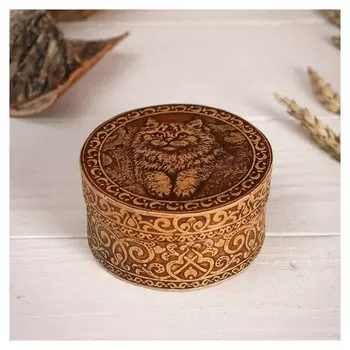 Шкатулка "Котик", круглая