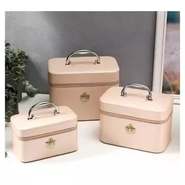 Шкатулка кожзам для косметики "Розовая" н-р 3 шт 10,5х10,5х18,5 14х13х21 16,5х23х15 см