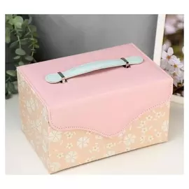 Шкатулка кожзам для украшений "Белые цветы" розово-персиковая 13,5х23х15,5 см