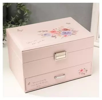 Шкатулка кожзам для украшений "Букет с розами" 14,5х15,5х22,5 см