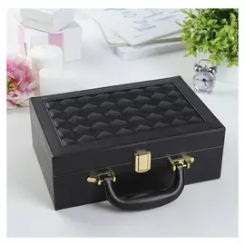 Шкатулка кожзам для украшений чемодан "Крупная клетка" чёрная 9х25х17,3 см