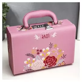 Шкатулка кожзам для украшений чемодан "Нарисованные цветы" 9,5х24х16,5 см