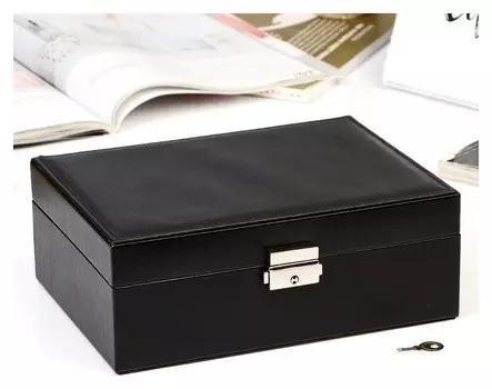 Шкатулка кожзам для украшений "Чёрная матовая" 8,7х23х17,5 см