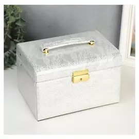 Шкатулка кожзам для украшений "Цветочное кружево" сундучок белая с серебром 14,5х22х16,5 см 519100