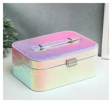 Шкатулка кожзам для украшений "Цветы на голубом перламутре" 11х25,5х15,5 см