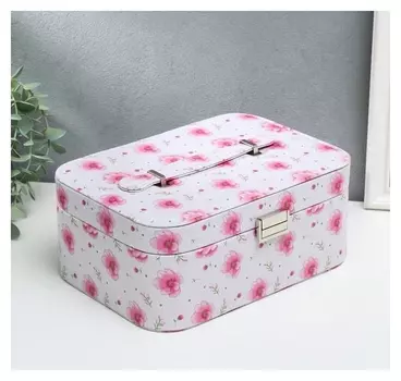 Шкатулка кожзам для украшений "Цветы на нежно-розовом" 11х25,5х15,5 см
