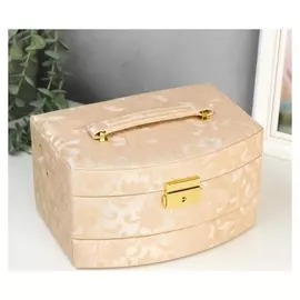 Шкатулка кожзам для украшений "Цветы. тиснение" сливки 12,5х22,5х16 см