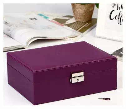 Шкатулка кожзам для украшений "Фиолетовая матовая" 8,7х23х17,5 см