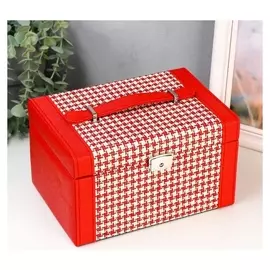 Шкатулка кожзам для украшений "Гусиные лапки" красная 13,5х23,5х16,5 см