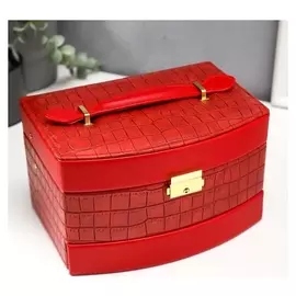 Шкатулка кожзам для украшений "Красная. глянец и питон" 13х21,5х15 см