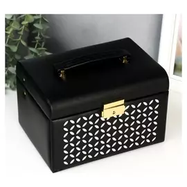 Шкатулка кожзам для украшений "Крестики" сундучок чёрная 14,5х22х16,5 см