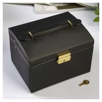 Шкатулка кожзам для украшений "Матовый чёрный" 12,3х17,3х13,7 см