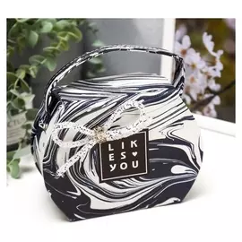 Шкатулка кожзам для украшений "Мрамор чёрно-белый" сумочка 12х16х7 см