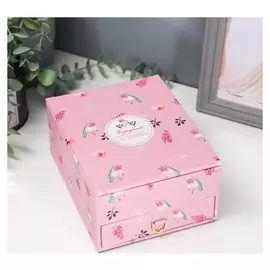 Шкатулка кожзам для украшений "Птички и листики" розовая 8,5х18х14 см