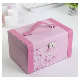 Шкатулка кожзам для украшений "Розовые цветы на розовом" 13,5х23х16,5 см
