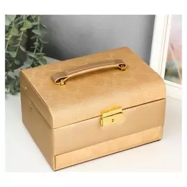 Шкатулка кожзам для украшений "Розы тиснение" сундучок золото 13х22,5х16,5 см