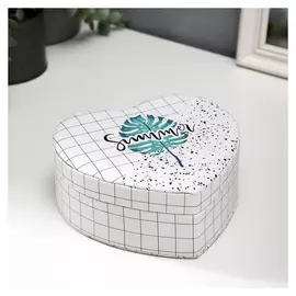 Шкатулка кожзам для украшений сердце "Пальмовый лист. лето" 7х14х17 см