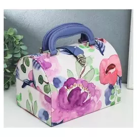 Шкатулка кожзам для украшений сундучок "Акварельные цветы" сиренево-фиолетовые 15х15х22,5 см 68937