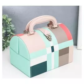 Шкатулка кожзам для украшений сундучок "Геометрия с зелёным" 15х15х22,5 см