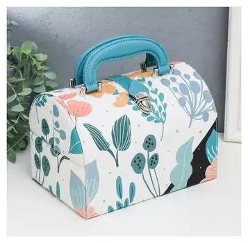 Шкатулка кожзам для украшений сундучок "Разнотравье" 15х15х22,5 см