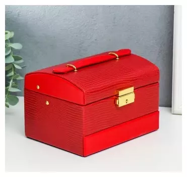 Шкатулка кожзам для украшений сундучок "Рептилия алая" комбинированная 10,5х12х16 см
