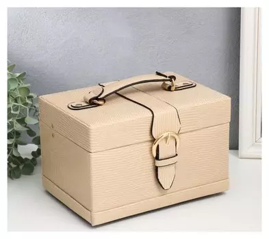 Шкатулка кожзам для украшений сундучок "Рептилия беж" с пряжкой 16х22х14 см