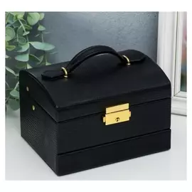 Шкатулка кожзам для украшений сундучок "Рептилия графит" комбинированная 10,5х12х16 см