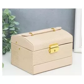 Шкатулка кожзам для украшений сундучок "Рептилия сливки" комбинированная 10,5х12х16 см