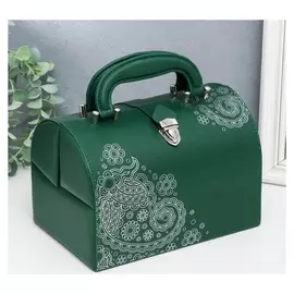 Шкатулка кожзам для украшений сундучок "Восточные огурцы" глубокий зелёный 15х15х22,5 см