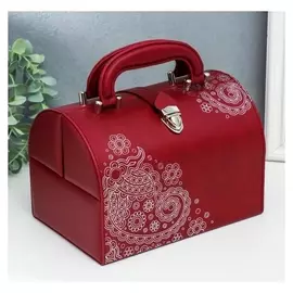 Шкатулка кожзам для украшений сундучок "Восточные огурцы" красный 15х15х22,5 см