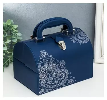 Шкатулка кожзам для украшений сундучок "Восточные огурцы" тёмно-синий 15х15х22,5 см