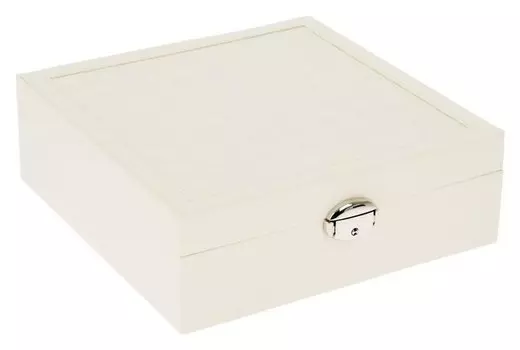 Шкатулка кожзам под часы 2 отделения и бижутерию "Ромбы белые" матовая 8,5х25х25 см