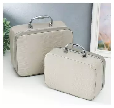 Шкатулка кожзам с зеркалом "Рептилия серая" набор 2 шт 10х18,5х24,5 см