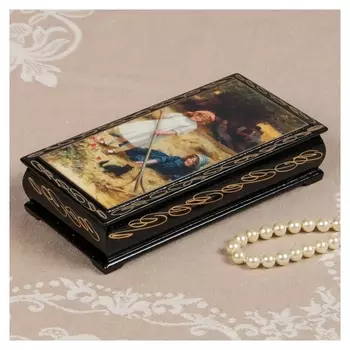 Шкатулка - купюрница «Девушки с котёнком», 8,5×17 см, лаковая миниатюра