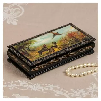 Шкатулка - купюрница Охота, лаковая миниатюра