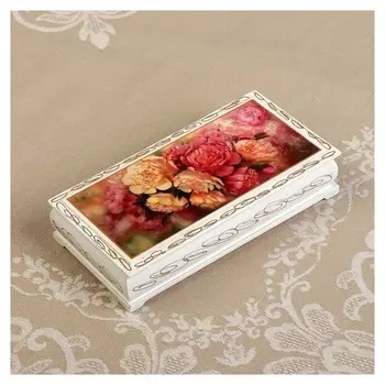 Шкатулка - купюрница «Пионы», белая, 8,5×17 см, лаковая миниатюра