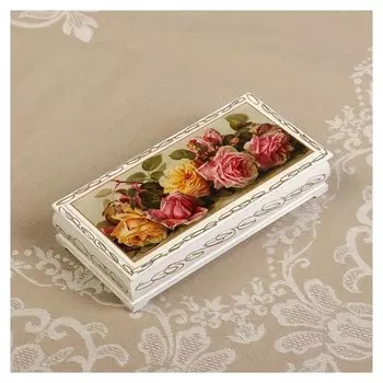 Шкатулка - купюрница Розы, цвет белый, лаковая миниатюра