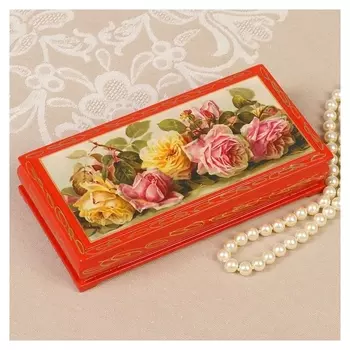 Шкатулка - купюрница «Розы», красная, 8,5×17 см, лаковая миниатюра