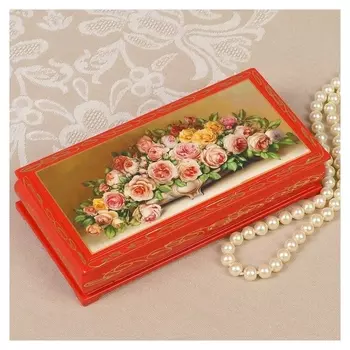 Шкатулка - купюрница «Розы в вазе», красная, 8,5×17 см, лаковая миниатюра