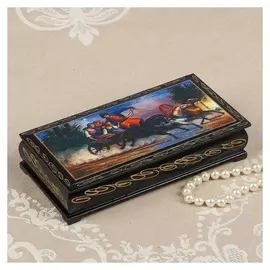 Шкатулка - купюрница «Тройка лошадей», лаковая миниатюра
