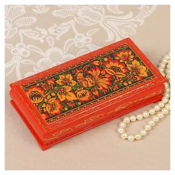 Шкатулка - купюрница «Узоры», 8,5×17 см, красная, лаковая миниатюра