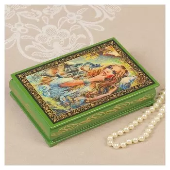 Шкатулка «Лесная дева», зелёная, 11×16 см, лаковая миниатюра