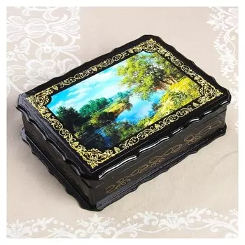 Шкатулка «Лесной берег», 17×23×6 см, лаковая миниатюра
