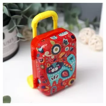 Шкатулка металл чемодан "Котик на полянке" 10х7х5 см