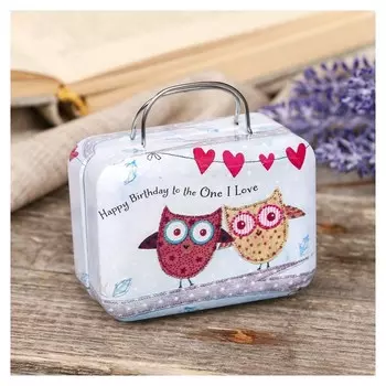 Шкатулка металл чемодан "Совушки на ветке" 5,5х7,5х3,5 см