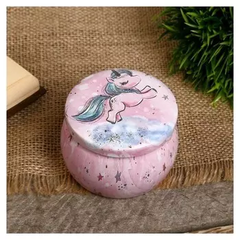 Шкатулка металл круглая "Единорожек" 5х6,5х6,5 см
