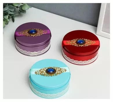 Шкатулка металл круглая "Медальон со стразой" 4х10х10 см