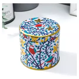 Шкатулка металл круглая "Птица на деревце с цветком" 8,3х8,5х8,5 см